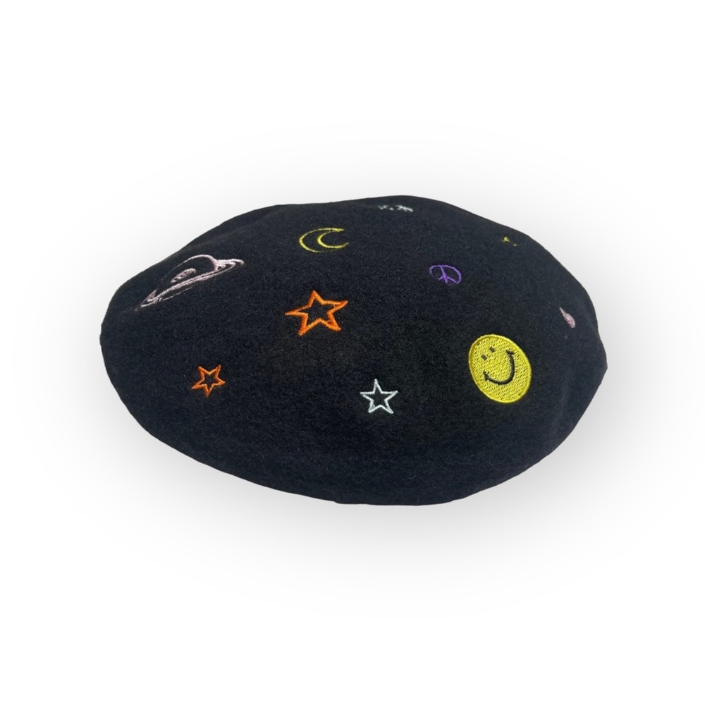 Rare: new Valfré ☻ Saturn Embroidered Wool Beret ☻ Black ☻ 1SFA Limited Edition - Picture 5 of 16